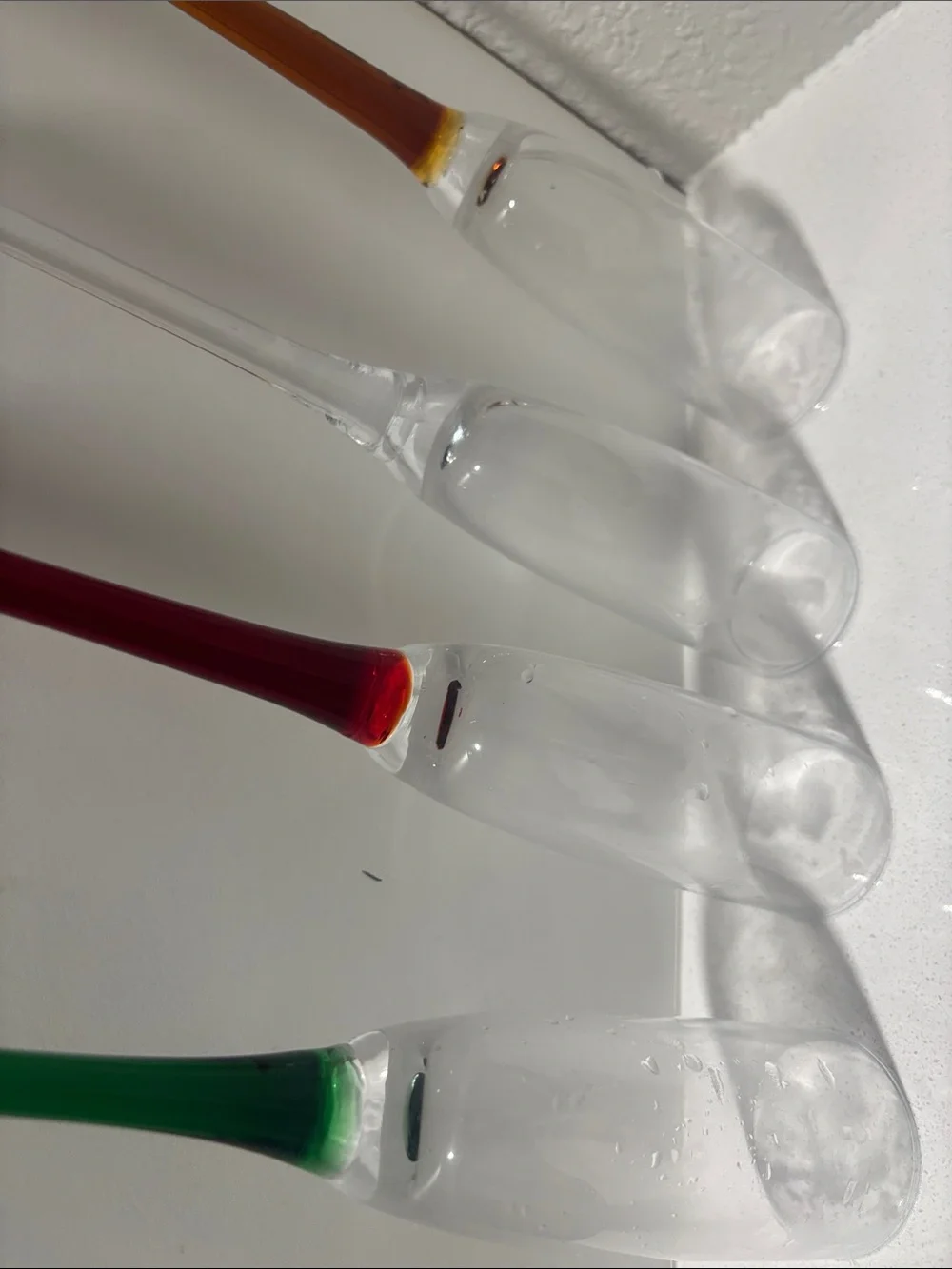 Decorative Colored Stem Champagne Flutes - Green, Red, Clear, Amber